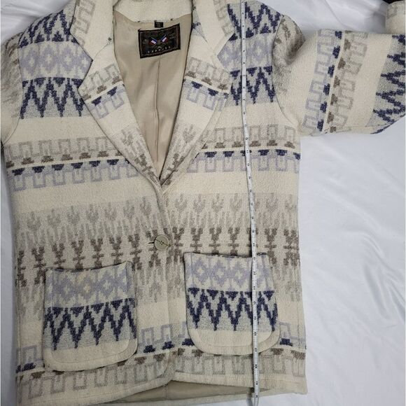 VINTAGE 90s peacoat French County Express wool blend southwestern‎ oversized M - Picture 15 of 15
